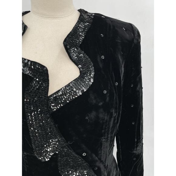 Vintage Magali Collection Black Velvet Sequin Skirt Suit Jacket Size 4 - Picture 5 of 15